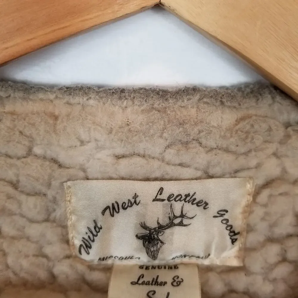 Wild West Leather Goods Western Vintage Brown Suede Sherpa Lined Vest Size 42 L